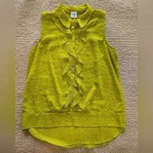 CAbi Sleeveless Ruffled Blouse Yellow/ Lime Color Size Small